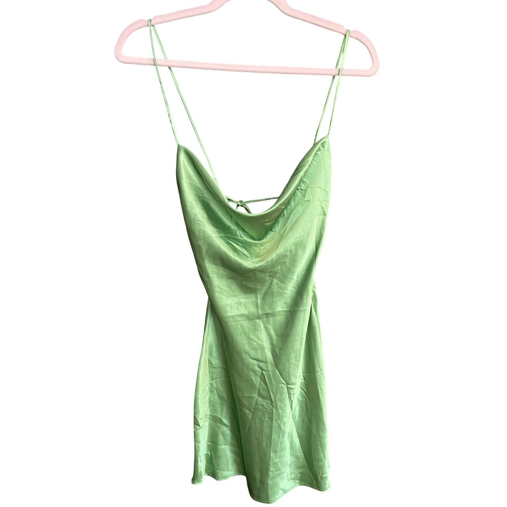 Princess Polly Lime Green Satin Cowl Neck Mini Dress Tie Back Size US 2